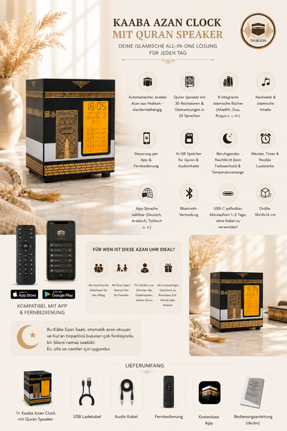 Kaaba Azan Uhr mit Quran Speaker | Islamische Gebetsuhr